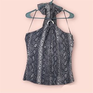 Michael Kors Snake Print, Open Back, Halter Top with Tie Neck.